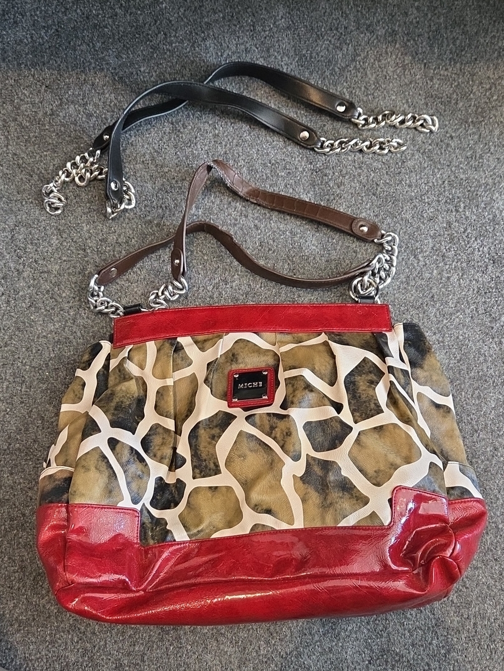 Miche Red-Trim Giraffe-Print Shoulder Tote